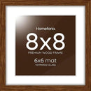 Homeforia 8x8 Picture Frame Brown, High-End Dark Oak 8 x 8 Square Brown Wood Frame with Mat 6 by 6 for Art, 8by8 Wooden Walnut Poster Frame Matted to 6x6 inch Photo, Tempered Glass, Wall Kit, Set of 1 by CozyNest Decor
