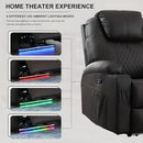 Power Recliner Chair with Heat and Massage, PU Leather Home Theater Seating with LED Lights/Cup Holders/Side Pocket/USB Port, Reclining Sofa Chair for Living Room (1, Brown) by CozyNest Decor