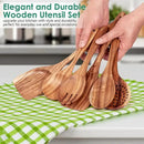 Wooden Spoons for Cooking 6 Piece - Natural Teak Wood Kitchen Utensils Set - Smooth Finish Soft Comfort-Grip Safe for Nonstick By HOWHONG by CozyNest Decor