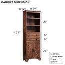 72" Tall Bathroom Storage Cabinet, Farmhouse Storage Cabinet with Adjustable Shelves, Barn Door & 2 Drawers, Cabinet for Bathroom, Living Room & Kitchen, Brown by CozyNest Decor