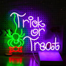 Trick Or Treat Neon Sign Funny Spider Candy LED Neon Light for Wall Decor Dimmable USB Halloween Light Up Sign for Halloween Party Home Neon Decor (16.7 * 12.8In) by CozyNest Decor