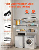 VEVOR Over The Washer and Dryer Storage Shelf, 6 Tier Laundry Room Drying Rack with Hanger Rod and Hooks, Adjustable Over Washer and Dryer Shelves, Laundry Room Shelf Storage Space Saver, Black by CozyNest Decor