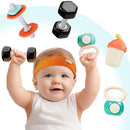 iPlay, iLearn Baby First Gym Rattle Set, Infant Dumbbell Weights Teething Rattles 3-6-12 Month, Newborn Workout Sensory Stroller Toy, Babies Birthday Shower Gift 5 7 8 9 10 Month Toddler Boy Girl-4PCS by TinyTreasures Baby Boutique