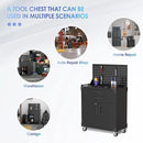 Tool Chest, Tool Cart with 2 Drawer and Lockable Doors, Garage Storage Cabinet with Wheels, Pegboard and 4 Hooks for Garage, Workshop, Metal Tool Storage Cart by GreenHaven Gardens