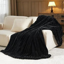NEWCOSPLAY Faux Fur Throw Blanket Black 3D Ribbed Plush Thick Warm Blanket for Couch Sofa Bed 850GSM (Black Ribbed, Throw(50"x60")) by CozyNest Decor
