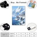 Winter lakeside town and snowy scenery merge together to form a landscape poster wall art suitable for living room bedroom and office by CozyNest Decor