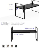 Nxconsu Cabinet Shelf Expandable Height Adjustable Organizer Riser for Kitchen Cabinet Pantry Cupboard Under Sink Countertop Organization Storage Space Saver Stackable Heavy Duty Metal Black by CozyNest Decor