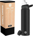 Chill Oasis Water Bottle | Compatible With Popular Flavor Cartridges | BPA Free, Leak Proof, Double-Walled Vacuum Insulated Stainless Steel, and Dishwasher Safe | Cold for 24 Hours (Black, 22oz) by CozyNest Decor