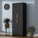 71" Tall Pantry Cabinet, 4 Doors Kitchen Pantry Storage Cabinet, Freestanding Larder Cupboard, Kitchen Hutch with Gold Handles for Dining Room, Bathroom, Black by CozyNest Decor