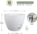 12 inch Large Self Watering Pots for Indoor Outdoor Plants, Plant Pots with Mesh Drainage Holes for Garden House Plants, Plastic Planters with Reservoir for Flower, Speckled White by GreenHaven Gardens