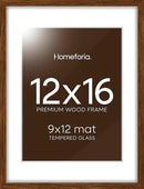 Homeforia 12x16 Picture Frame Brown, High End Dark Oak 12x16 Walnut Wood Poster Frame with Mat 9x12 Print, 12 x 16 Wooden Frame Matted to 9 x 12 Photo, 16x12 Frames, Tempered Glass, Wall Kit, Set of 1 by CozyNest Decor