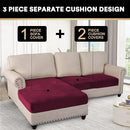 PrinceDeco Sectional Couch Covers 3 Pieces Velvet Sofa Covers L Shape Soft Couch Covers for Sectional Sofa Corner Sofa Cover Couch Cover for Dogs Washable (2 Seater + 1 Chaise,Burgundy) by CozyNest Decor