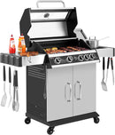 4-Burner Propane Gas Grill with Side Burner, Cabinet Style Grill with Glass Viewing Window, Porcelain-enameled Cast Iron Grate & Stainless Steel Warming Rack, Silver, SG5003S-SC by GreenHaven Gardens