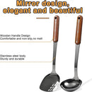 FJNATINH Stainless Steel Wok Spatula and Ladle Tool, Mirror Polished Cooking Utensils Set Metal Wok Accessories with Wooden Handle,Easy to Clean Kitchen Utensils,Black by CozyNest Decor