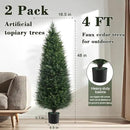 Two 4ft Artificial Plants Topairy Faux Cedar Trees for Outdoor Planters, 48IN Tall Fake Pine Bushes UV Resistant Large Potted Shrubs for Front Porch Décor by GreenHaven Gardens