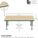 Factory Direct Partners FDP Rectangle Activity School and Classroom Kids Table (36 x 60 inch), Toddler Leg, Adjustable Height 15-24 inches - Maple Top and Green Edge by CozyNest Decor