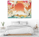 HZOHNAGO Japanese Tapestry Cherry Blossom Crane Sea Wave Fuji Mountain Red Sun Pattern Printed Wall Tapestry Painting Wall Hanging for Bedroom Living Room Dorm 40" W x 30" H by CozyNest Decor