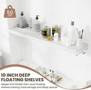 Fun Memories 10 Inch Deep Shelves, Floating Shelves for Wall 48 Inches Long, Wood Floating Shelves for Wall, Large Storage Shelves Wall Mount for Living Room Bedroom, White, Set of 1 by CozyNest Decor