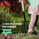Garden Fork,4-Tine Pitchfork,Spading Digging Fork,Forged Steel Y-Grip, Wood Handle,45Inch by GreenHaven Gardens
