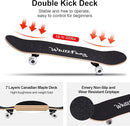 WhiteFang Skateboards for Beginners, Complete Skateboard 31 x 7.88, 7 Layer Canadian Maple Double Kick Concave Standard and Tricks Skateboards for Kids and Beginners by TinyTreasures Baby Boutique