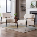 Mid-Century Accent Chair Set of 2, Soft Armchair Sherpa Fabric Lounge Chair with Black Metal Legs, Upholstered Leisure Chair for Living Room Bedroom Reception Room, White