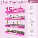 4 Pack 15 Inch Pink Reflective Acrylic Shelves, Pink Floating Shelves, Modern Sunglasses Essential Oil Picture Ledge Display Toy Storage Shelf by TinyTreasures Baby Boutique