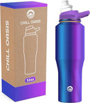Chill Oasis Water Bottle | Compatible With Popular Flavor Cartridges | BPA Free, Leak Proof, Double-Walled Vacuum Insulated Stainless Steel, and Dishwasher Safe | Cold for 24 Hours (Aura, 32oz) by CozyNest Decor