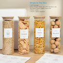 4 Pack Glass Jar with Airtight Wood Lid and White 132 Kichen Pantry Labels Preprinted - 38 Oz Clear Round Glass Food Storage Containers set For Cereal Rice Sugar by CozyNest Decor