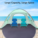 WhiteFang Beach Tent Anti-UV Portable Sun Shade Shelter for 3/4/6/8 Person, Extendable Floor with 3 Ventilating Mesh Windows Plus Carrying Bag, Stakes and Guy Lines by TinyTreasures Baby Boutique