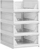 4 Pack Stackable Plastic Storage Basket Closet Organizer Bin Foldable Clothes Organizer Storage Drawer Shelf Container for Living Room Bathroom Kitchen Office (4S) by CozyNest Decor