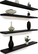 48 Inch Floating Shelves for Wall Rustic Black Wood Wall Shelves for Bedroom Set of 4 by CozyNest Decor