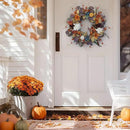 Fall Wreaths for Front Door Outside 24 Inch Autumn Wreath with Pumpkins, Silk Leaves & Purple Flowers Autumn Wreaths for Front Door, Halloween Wreath Decoration, Thanksgiving Decor by CozyNest Decor