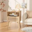 Lerliuo Rattan Nightstands Set of 2 with Charging Station, Boho Night Stand with Handmade Natural Rattan Drawer and Open Shelf, Side End Tables with Solid Wood Legs for Bedroom, Dorm, Small Spaces by CozyNest Decor