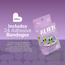 BioSwiss Bandages, Halloween Alien Shaped Self Adhesive Bandage, Latex Free Sterile Wound Care, Fun First Aid Kit Supplies for Kids, 24 Count by TinyTreasures Baby Boutique
