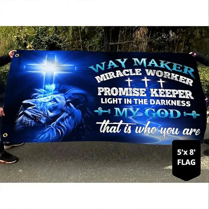 American Flag-Jesus Christ Grommet Flag Way Maker Miracle Worker DDH1349GF, 3x5 ft., No Flag Pole Rings-USA Heavy Duty Flags Canvas Cotton-Durable Indoor Outdoor Flag, photo 4 of 8