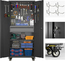 Aobabo Metal Storage Cabinet with Wheels and Adjustable Pegboard, Steel Rolling Tool Cabinet with 16 Hooks and 1 Interior Drawers for Garage, Home, Office, Kitchen, Black, Assembly Required by GreenHaven Gardens