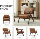 Mid-Century Modern Lounge Armchair - Genuine Brown Leather with Solid Wood X-Base Frame, Seat Cushion - for Living Room, Study, Balcony Retro Design, Brown Leather by CozyNest Decor