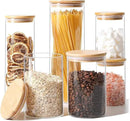 ComSaf Glass Food Storage Jars Set of 6, Clear Glass Storage Containers with Lids, Canisters Sets for the kitchen, Spaghetti, Pasta, Flour, Nuts, Oat, Coffee and Sugar Container, Pantry Organization by CozyNest Decor