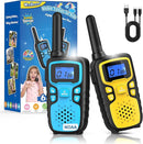 Wishouse Walkie Talkies for Kids Rechargeable Long Range,Xmas Birthday Gift for 4 5 6 7 8 9 Year Old Boys Girls,Hiking Gear Camping Games Cool Toys with NOAA,SOS Siren,Lamp,Lanyards,2 Pack Blue Yellow by TinyTreasures Baby Boutique