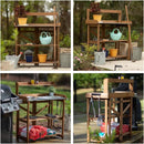 Folding Garden Potting Bench Table，Outdoor Wooden Work Station W/Metal Table Top,2 Tier Open Storage Rack,Top Shelf-Natural Stained by GreenHaven Gardens