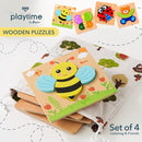MAGIFIRE Toddler Wooden Puzzle Set - 4-Pack 5.7 x 5.7 Inch Multicolor Wood - Chunky Pieces for Small Hands & Portable Storage Bag - Toddler Puzzles Ages 3-5 by TinyTreasures Baby Boutique