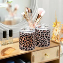 2 Pack Qtip Holder Dispenser Rose Gold Black Leopard Bathroom Storage Canister Lid Acrylic Plastic Apothecary Jar Set Vanity Makeup Organizer for Cotton Swab/Ball/Round Pads, Floss by CozyNest Decor