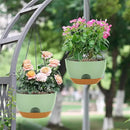 12 Inch Hanging Baskets 2 PC with Chains, Self-Watering Hanging Planters for Indoor Outdoor Plants, Plastic Hanging Flower Pots,Green Brown by CozyNest Decor