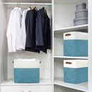 Large Fabric Storage Baskets | 50L Storage Bins, Decorative Linen Closet Baskets with Handles for Organizing, Shelf, Toys, Clothes, Home, Office, Nursery, 17x12x15Inches (Teal&White) by CozyNest Decor