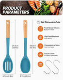 Silicone Cooking Spoons, Great for Scooping Sides and Serving Hearty Stews, BPA-Free Matte Silicone, Wooden Handle Serving Spoon for Nonstick Cooking Surfaces (Blue) by CozyNest Decor