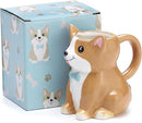 Burton Corgi Coffee Mug with Gift Box, Brown Porcelain Ceramic Cup with Handle, 10 oz Capacity by CozyNest Decor