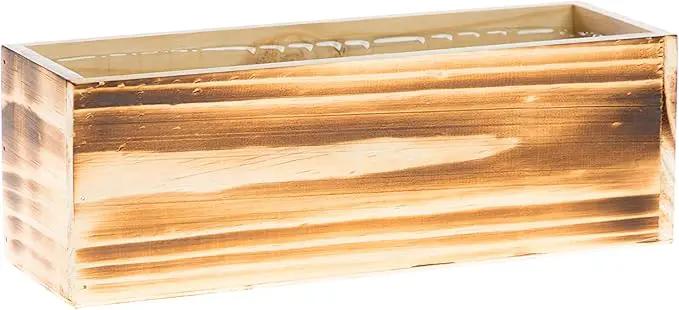 Wooden Planter Box, Rustic Barn Wood/Whitewash with Plastic Liner l Garden Decor l Restaurant and Wedding Decorations l Table Centerpiece (12x4 Set of 4, Burned Wood), photo 3 of 4