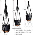3 Pack Self Watering Hanging Planters Macrame Plant Hangers with Indoor Flower Pots, 3 Different Size Hanging Basket, Plant Hanger with Hooks for Garden Home Decor Black by GreenHaven Gardens