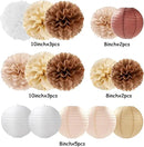 Boho Rustic Wedding Party-Decorations Paper Flowers Lanterns - 15PCS Fall Baby Shower Gender Neutral Streamers,Brown Champagne White Tissue Pom Poms,Autumn Birthday Bridal Decor Hugfond by CozyNest Decor