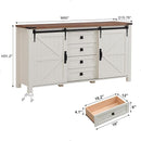 T4TREAM 60'' Farmhouse Dresser Chests for Bedroom w/4 Drawers & Sliding Barn Doors, Tall Chest of Drawers, Rustic Dresser TV Stand, Organizer for Bedroom, Living Room, Kitchen, Antique White by TinyTreasures Baby Boutique